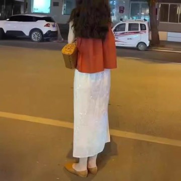 24271大愛美依緣2025新款韓系小個子減齡無袖上衣亮片半身裙女潮