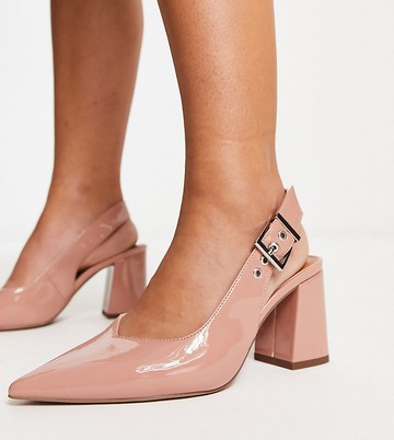ASOS DESIGN Wide Fit West slingback block heeled shoes in beige-Neutral