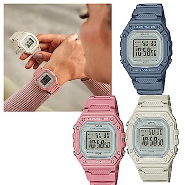 CASIO 復古風造型實用多色方款數位休閒錶-8色任選-(W-218HC) / 43.2mm / 考試錶
