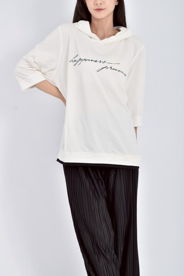 (XL) baige連帽七分白色長袖上衣