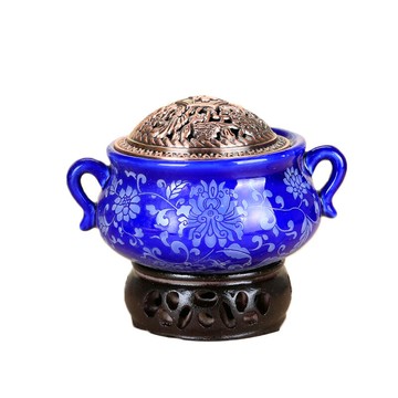 景泰藍電子熏香爐插電調溫定時陶瓷香薰爐沉香爐家用室內熏香青色