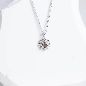 茶晶925純銀方塊蕾絲項鍊