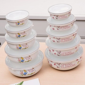 加厚搪瓷碗帶密封蓋懷舊老式保鮮碗湯盆廚房家用湯碗泡面碗密封碗