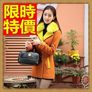 毛呢外套 女大衣-羊毛美麗諾毛領雙排扣中長版女外套4色63ae31【獨家進口】【米蘭精品】