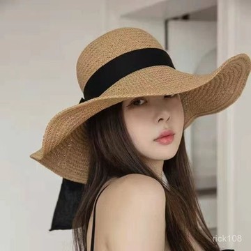 海邊度假🌟 新款沙灘草帽女韓版海邊度假大帽簷防曬遮陽太陽帽可折疊帽子百搭沙灘帽 防曬帽