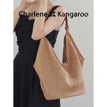 【香檸兒】沙灘度假草編包女休閑慵懶風單肩包包通勤大容量托特包