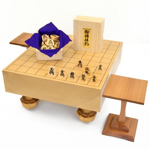 将棋セット 本桂3寸足付将棋盤セット(将棋駒黄楊上彫駒)