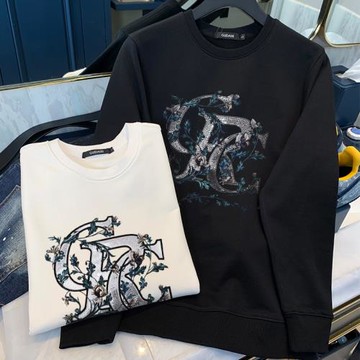 潮牌衛衣男字母花卉圖案原創小眾高級感輕奢名牌潮ins純棉打底衫