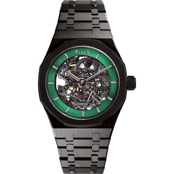 FIBER｜8017．競速先鋒系列｜骨雕鏤空機械腕錶FB8017-2-03-黑鋼綠