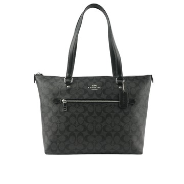 COACH Gallery 塗層帆布拉鍊托特包(石墨黑)