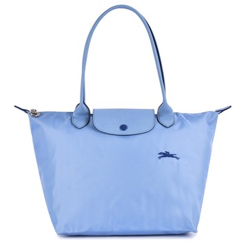 LONGCHAMP Le Pliage Club 經典刺繡LOGO長提把小型尼龍水餃包-天空藍/深藍