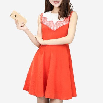 宴會 甜美雙層麻紗拼接無袖圓裙洋裝 (橘紅 黑 姜黃)三色售 11850053
