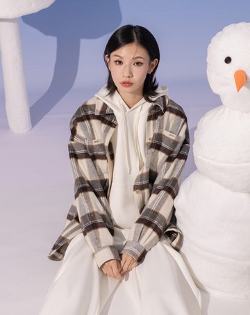 復古格紋羊毛毛呢長袖襯衫