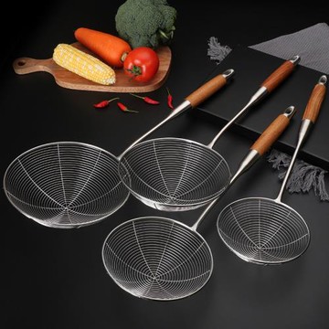 304不銹鋼漏勺線漏撈面勺家用大號廚房油炸餃子撈勺過濾網篩笊籬