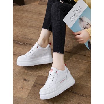 真皮松糕鞋女士內增高跟小白鞋春款2024新款增高8cm運動鞋休閑鞋