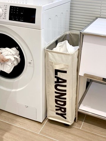 棟哈日式臟衣簍臟衣服收納筐布藝摺疊臟衣籃家用帶輪窄高洗衣籃