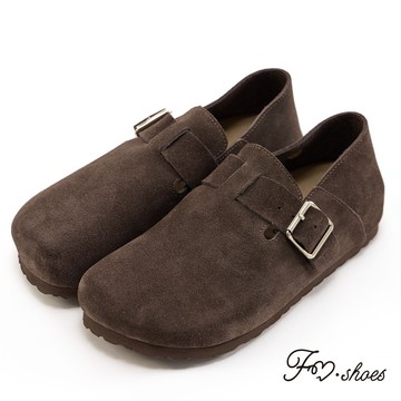 FM SHOES 全真皮足弓減壓麂皮兩穿饅頭鞋 咖啡