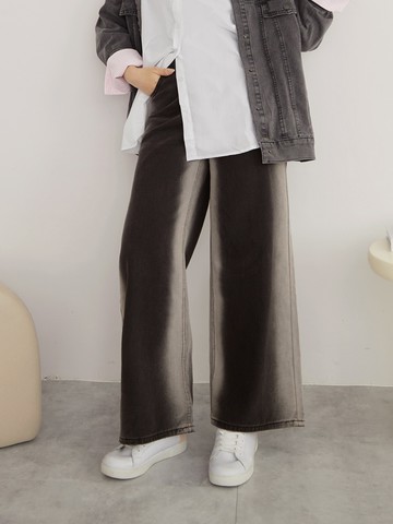 棉質側邊渲染刷色直筒牛仔褲