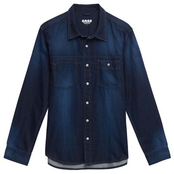 【ERSS】 男裝 襯衫 牛仔 牛仔襯衫 長袖上衣 長袖襯衫 牛仔長襯衫 雙口袋 酵洗藍【K30008】