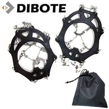 迪伯特DIBOTE 登山冰爪-11齒 雪地防滑冰爪 登山防滑鞋套 (附收納袋) -黑色