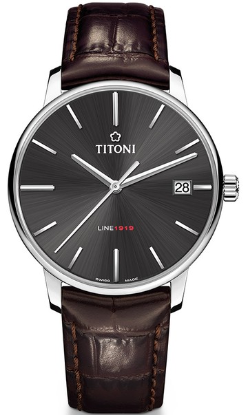 TITONI 梅花錶 LINE1919_SER 系列 機械男腕錶(83919S-ST-576)-40mm-灰面皮革【刷卡回饋 分期0利率】【APP下單點數13倍送】