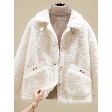 加厚羊羔毛外套女2023冬季新款寬松顆粒絨皮毛一體羊羔絨短外套女
