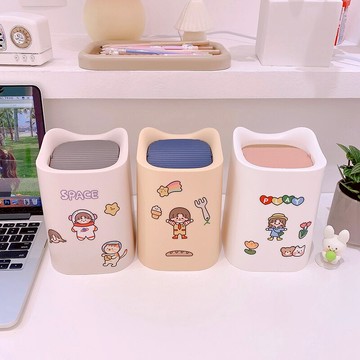 ins風桌面垃圾桶 北歐簡約純色搖蓋書桌臥室迷你雜物收納桶送貼紙