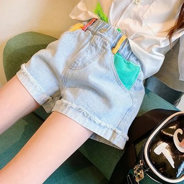 🔥隔日到貨 女童牛仔短褲新款夏裝時尚女童褲子短褲破洞牛仔褲毛邊牛仔褲女童褲子