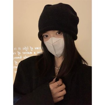 日系女秋冬針織大頭圍ins毛線帽