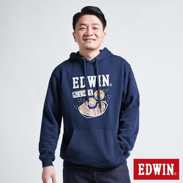 EDWIN 男女裝 東京散策系列 章魚燒連帽長袖T恤 (丈青色)