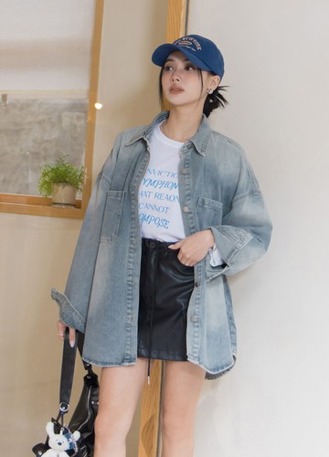 刷白長版牛仔襯衫