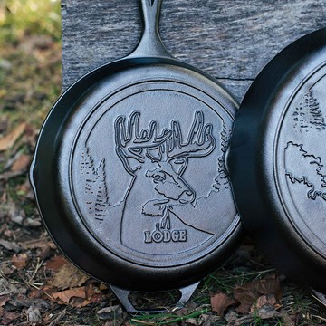 美國 LODGE 野生動物系列 美國製鑄鐵露營煎鍋 麋鹿 27cm