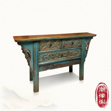 【C est Chic】山西晉祠三抽榆木雕刻櫃(純老件130年)-幅130cm W130*D40*H87 cm