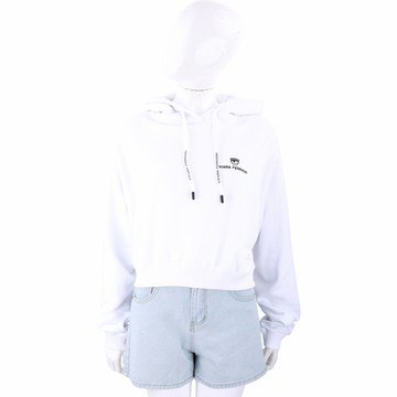 Chiara Ferragni 小眨眼刺繡字母抽繩刷毛裡短版白色連帽運動衫 大學T