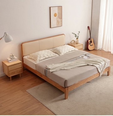 優樂悅~北歐實木床白蠟木1.5米1.8米主臥床現代簡約高靠背海綿軟靠雙人床