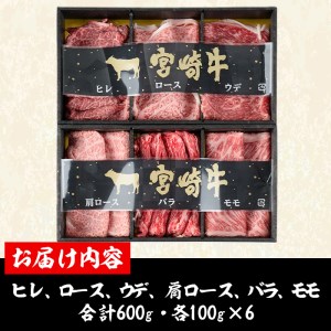 ＜宮崎牛・3D冷凍＞6部位食べ比べスライス(合計600g)