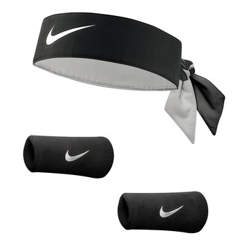 NIKE 耐吉 護腕網球頭巾組  護碗帶F + 髮帶86 x 5cm  黑色  1組