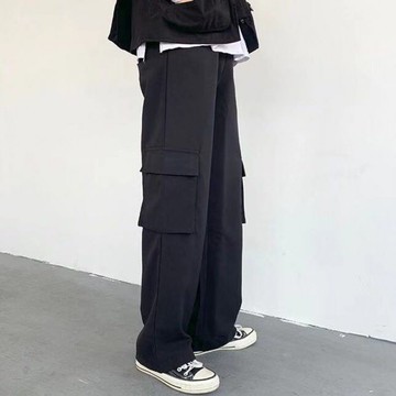 夏季薄款 闊腿褲 男女工裝褲 韓版 港風 帥氣直筒 寬鬆 老爹褲 寬鬆休閒長褲 彈性工作褲 彎刀褲 工作褲