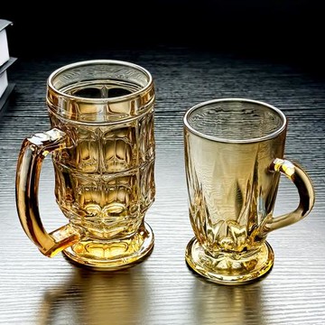 2025新款水晶玻璃啤酒杯帶把手杯子扎啤輕奢高檔高級感家用琥珀色