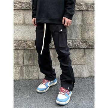 scs想文 高街抽繩口袋工裝褲男女美式hiphop休閑側拉鏈直筒長褲潮