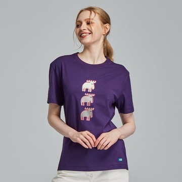 moz 植絨 錯位駝鹿 舒涼 柔彈T恤-深紫 女款