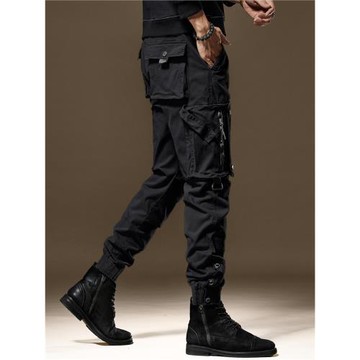 高端潮牌戶外工裝褲男秋季修身加絨美式多口袋小腳傘兵休閑褲子男