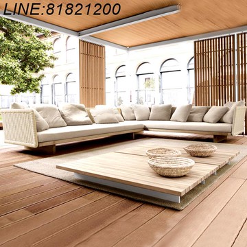 公司貨 免運速發 藤編沙發組合室外庭院花園露臺休閑北歐戶外柚木藤椅沙發 戶外家具 戶外沙發 戶外餐桌椅組 酒店家具 公共家具 度假村家具 休閒家具