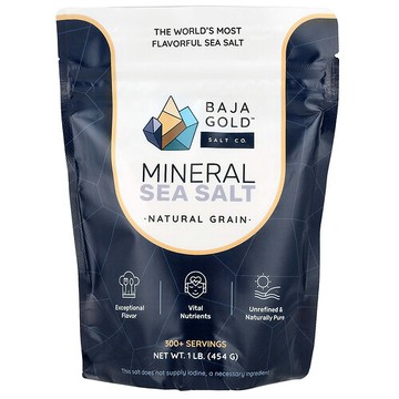 Baja Gold Salt Co., 礦物質海鹽，天然粒度，1 磅（454 克）