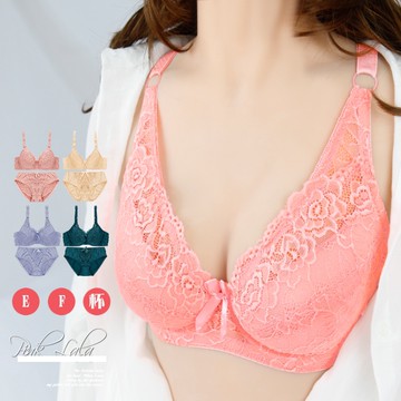 粉紅拉拉 薄墊軟罩杯鋼圈內衣 E罩杯(36-44) 蕾絲內衣 側邊膠條穩定包覆 大女孩內衣 大尺碼【PT3651無褲】