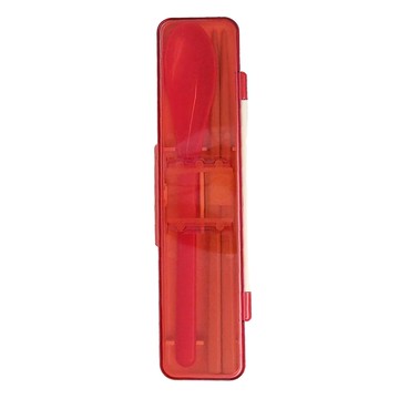 Skater 境內版 復古風 環保筷子 + 湯匙組 透明蓋 18cm  紅色  外盒 + 筷子+湯匙  1套