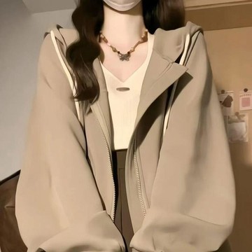 『ATC』美式復古學院風連帽大學T女 春秋INS韓系學生寬鬆百搭開衫外套 慵懶外套