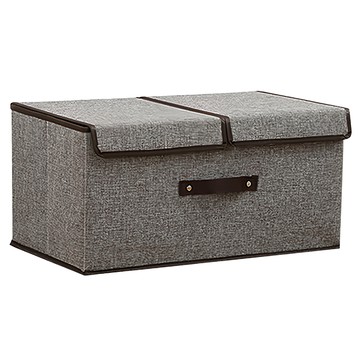 上手家居 可折疊收納箱 附蓋 棉麻材質 灰色  50 x 30 x 25cm  1個