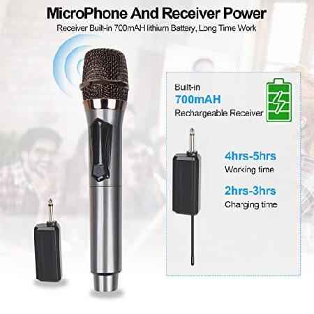 Wireless Microphone, UHF Dual Cordless Metal Dynamic Mic System with Rechargeable Receiver, for Karaoke, Church, Speech, Wedding, Party Singing,Class(