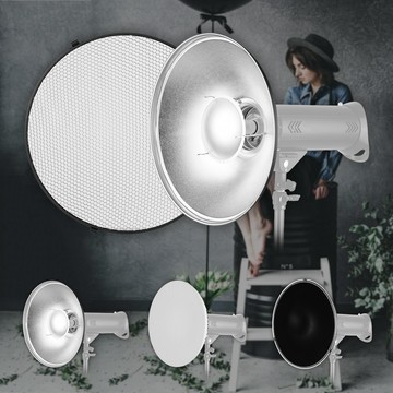 16 英寸美妝盤影樓攝影反光罩帶蜂窩軟布,適用於 Bowens Mount Speedlite 頻閃燈(銀色內表面)20